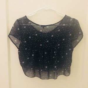 Charlotte Russe Navy Graphic Ruffled Crop Top S